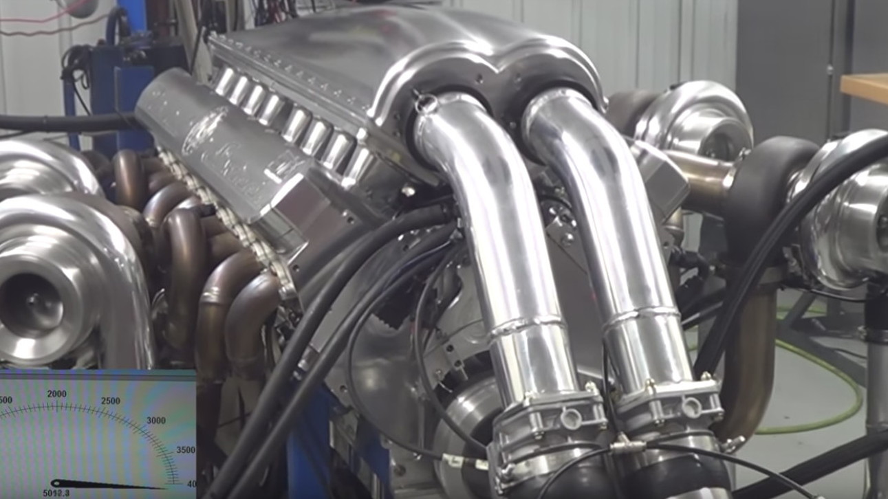 The Devel quad-turbo V-16 makes over 5,000 horsepower