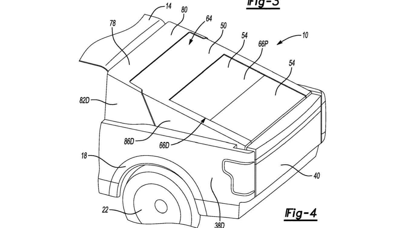 Ford deployable bed fin patent image