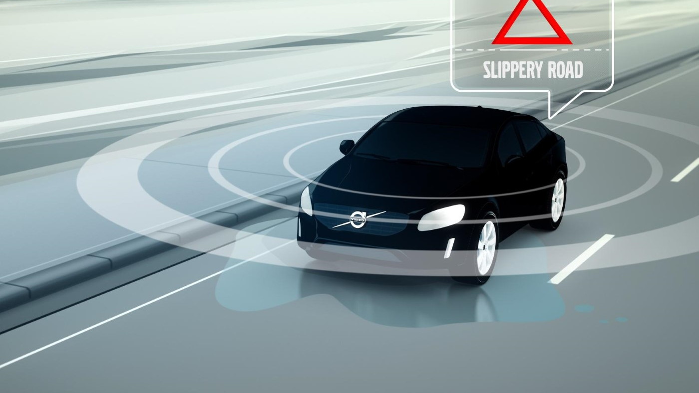 Volvo car-to-car slippery road detection