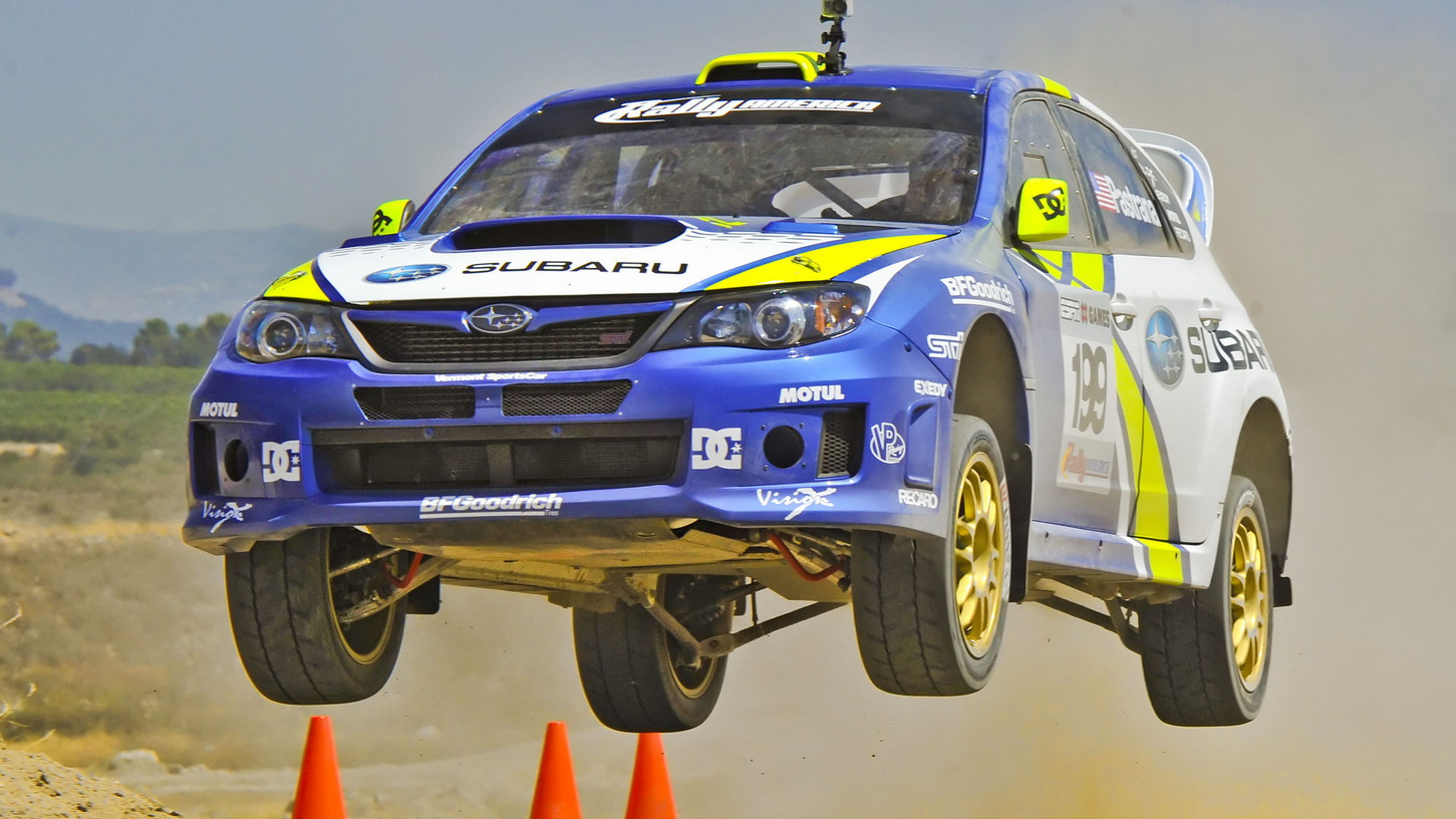 2011 Subaru Rally Team race car at speed