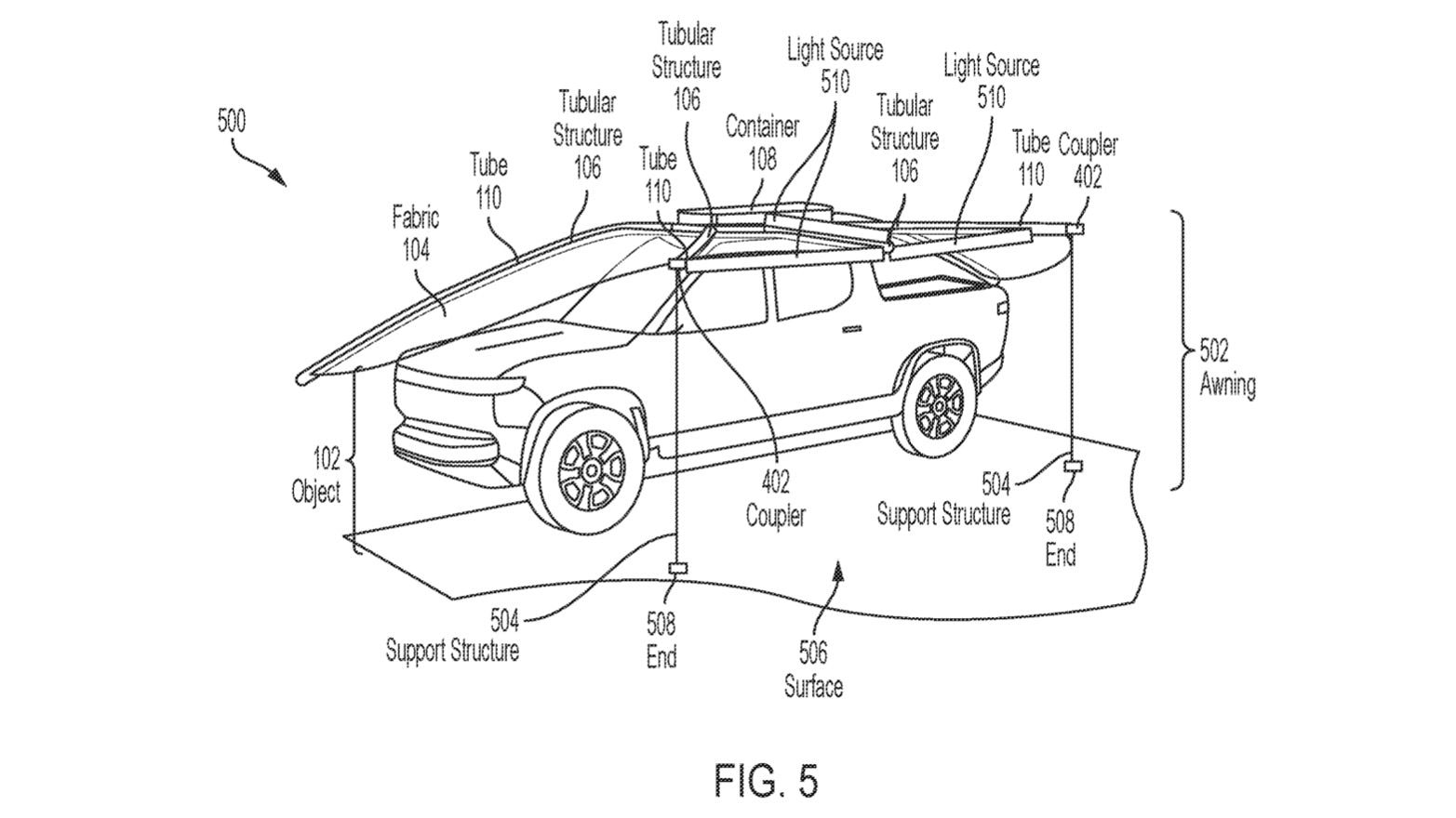 Rivian deployable roof-top canopy patent image