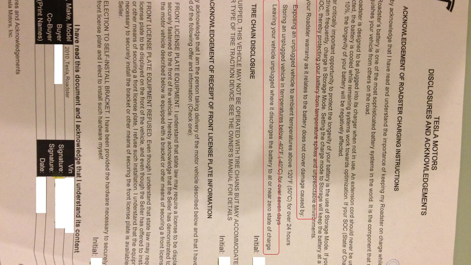 Tesla Roadster 'Acknowledgement of Charging Instructions' document (courtesy Tesla Motors Club)