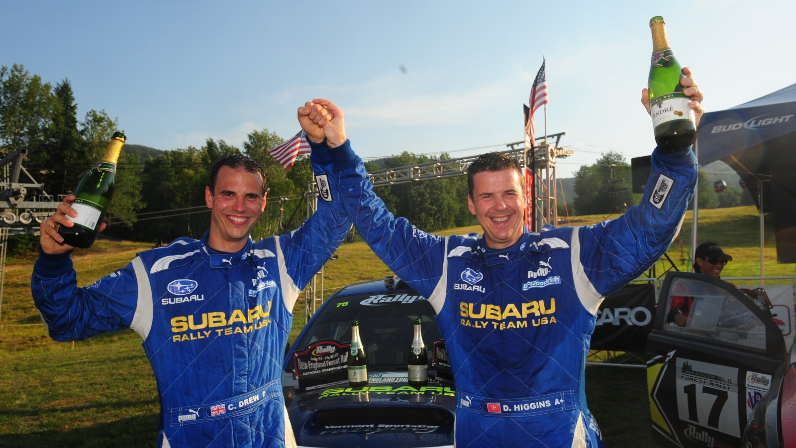 David Higgins and Craig Drew celebrate the 2012 Rally America Championship - image Lars Gange 