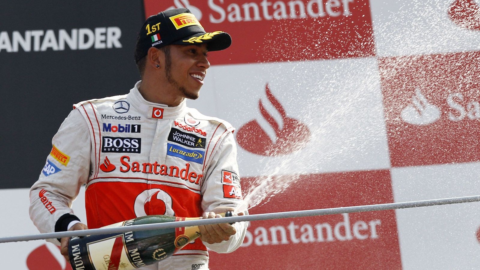 McLaren's Lewis Hamilton on the podium at the 2012 Formula 1 Italian Grand Prix