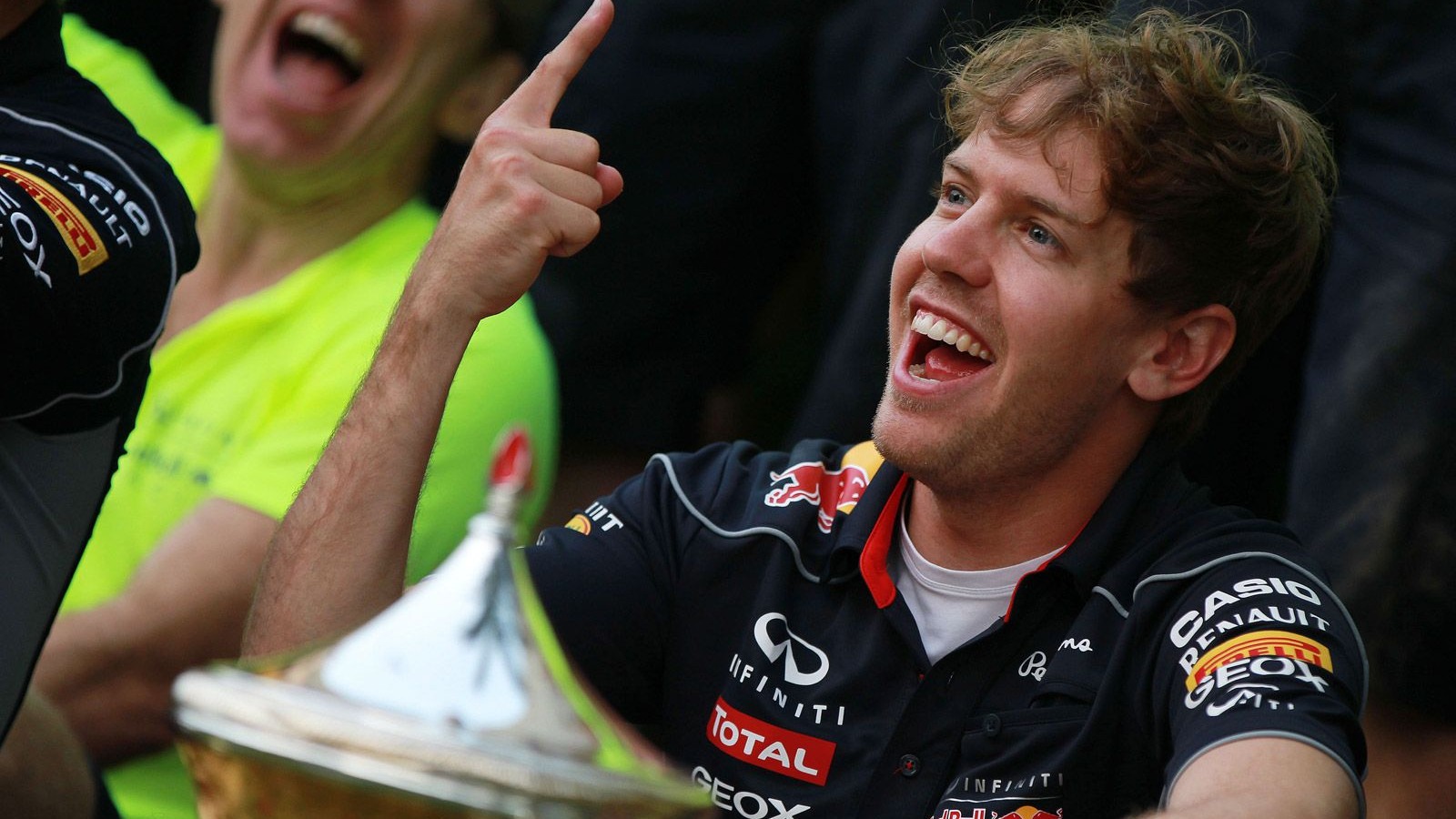 Red Bull Racing's Sebastian Vettel after winning the 2013 Formula 1 Bahrain Grand Prix