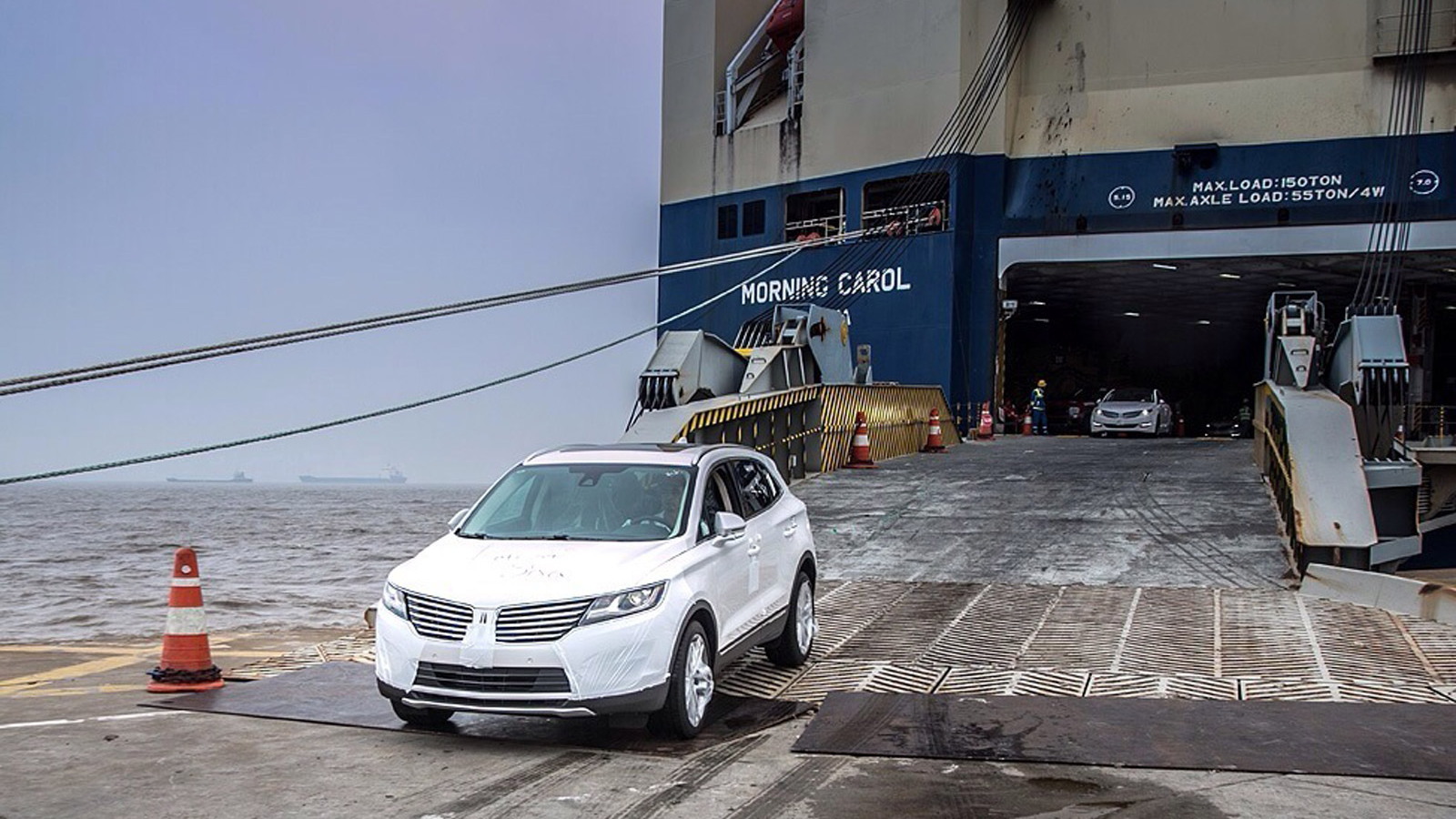 2015 Lincoln MKC driven off a container ship at a port in China