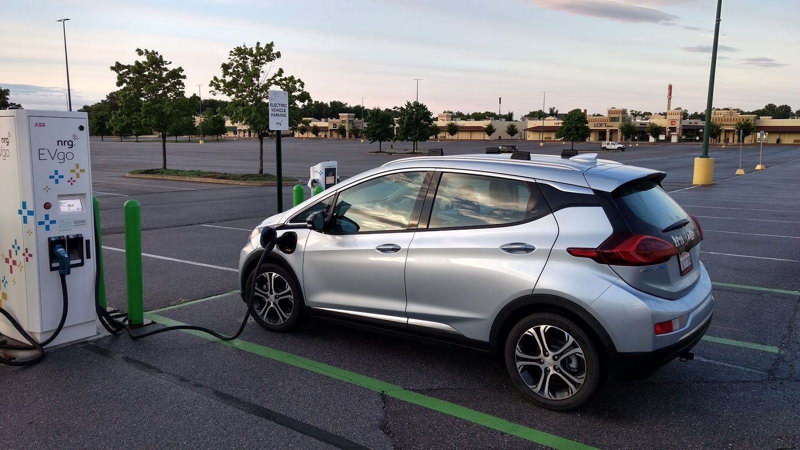 Chevy Bolt EV fast-charging at EVgo station before trip across Maryland    [image: Brian Ro]