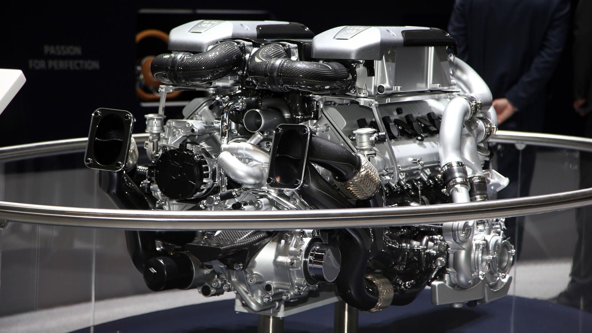 Bugatti Chiron's quad-turbocharged, 8.0-liter W-16 engine