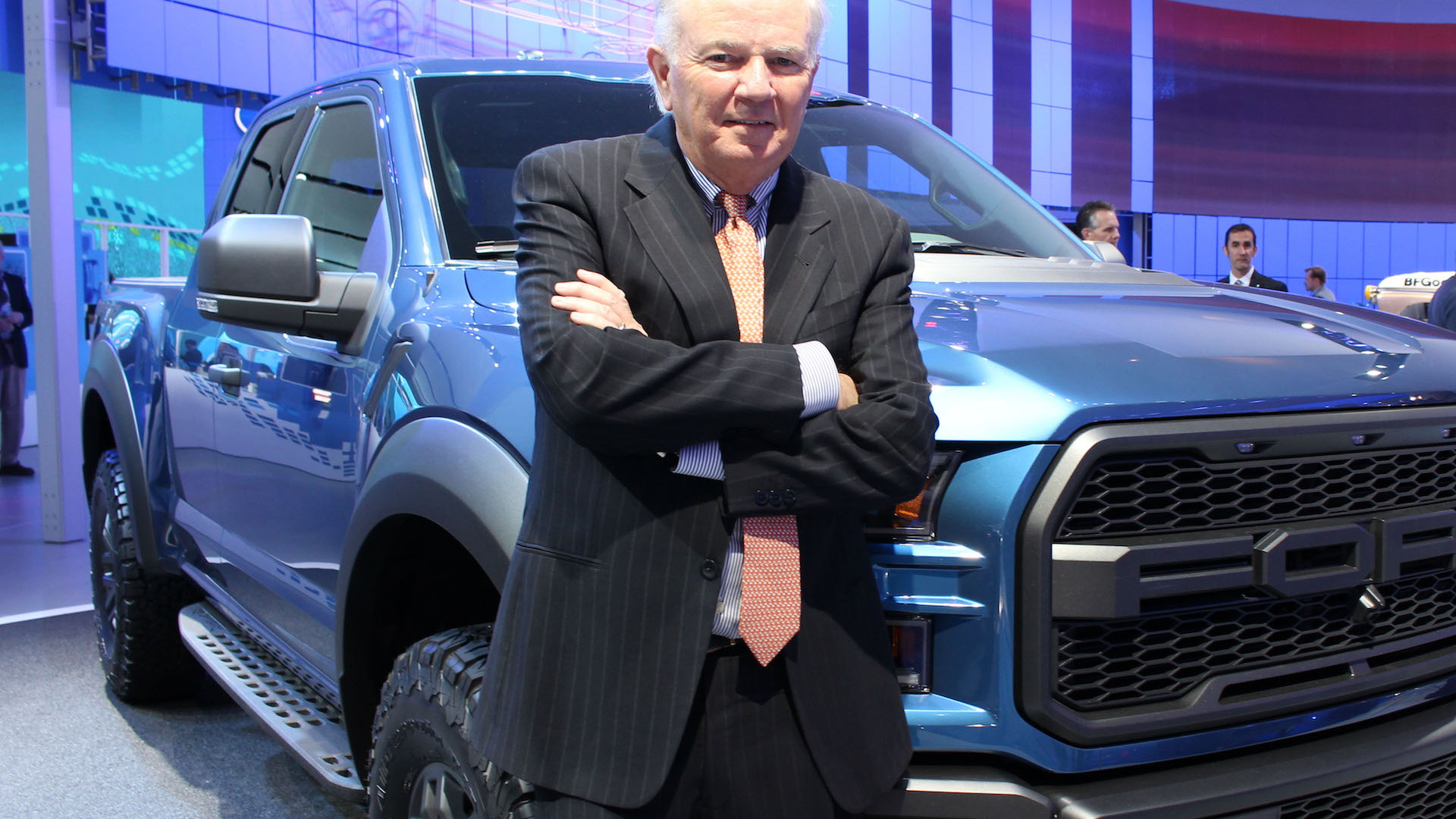 Mike Jackson standing in front of Ford F-150 Raptor at NAIAS 2015, Credit: AutoNation