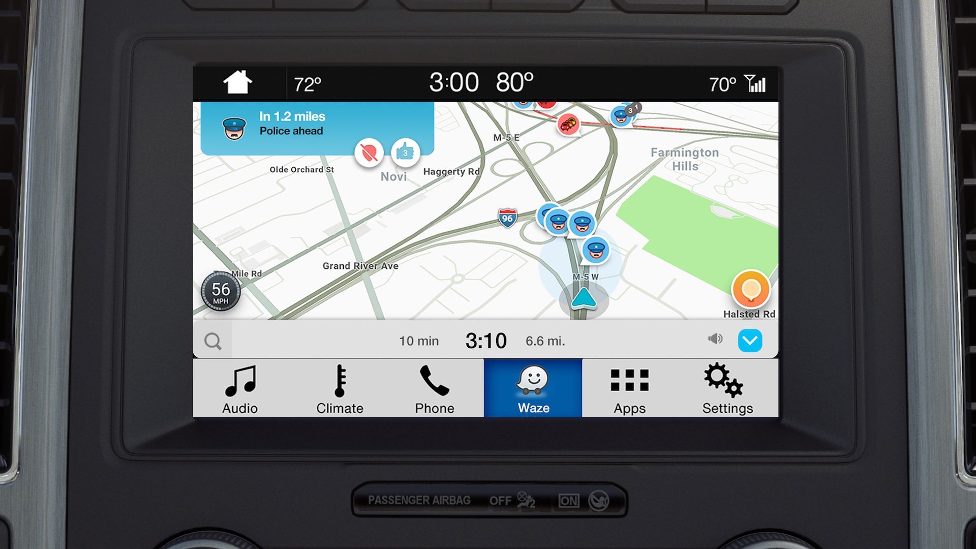 Waze running on Ford vehicle with SYNC 3