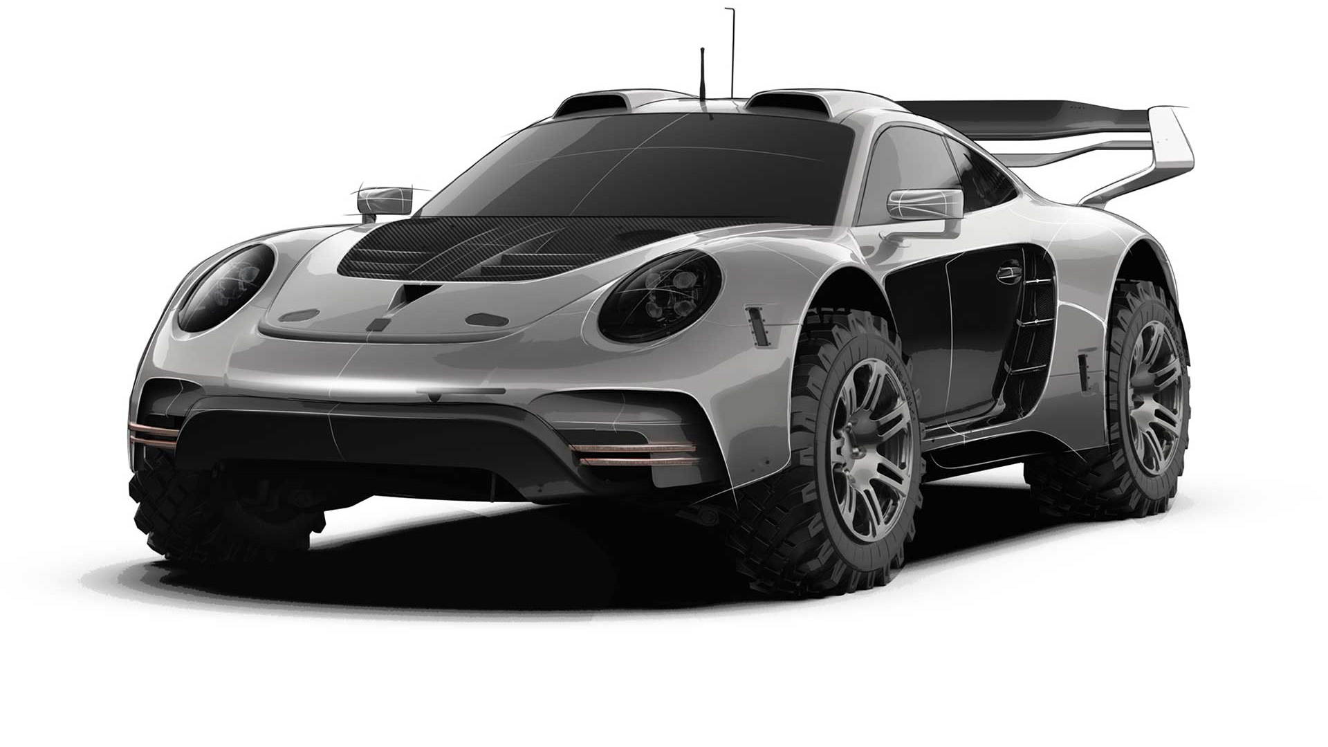 Teaser sketch for Gemballa Avalanche 4x4 based on the 991-generation Porsche 911
