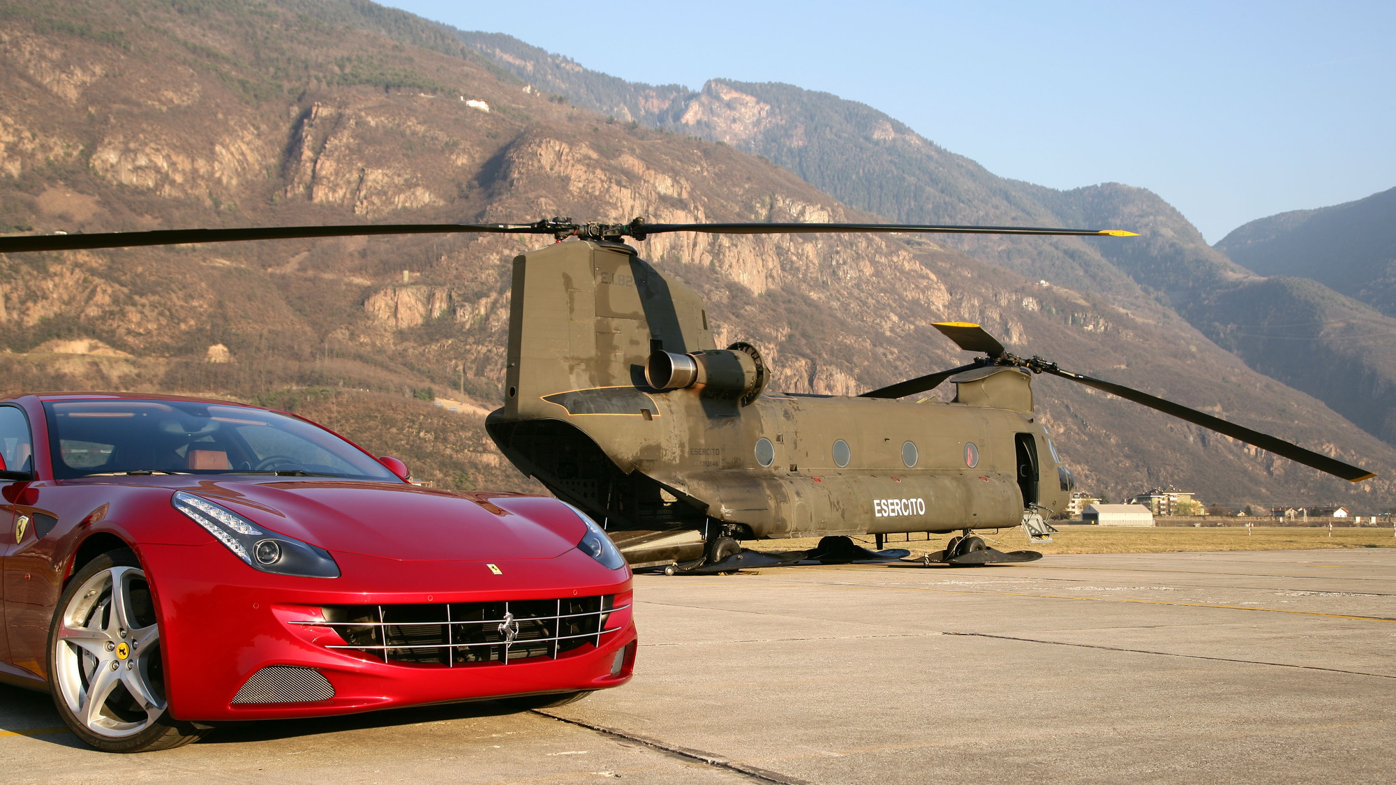 2012 Ferrari FF airlifted to the top of Plan De Corones