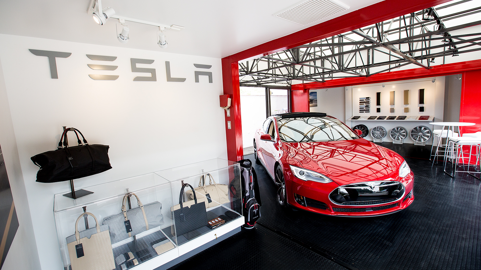 Tesla Motors 'popup store' to display electric cars, Santa Barbara, CA, May 2015