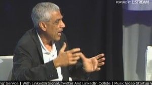 Venture capitalist Vinod Khosla speaking at TechCrunch Disrupt conference