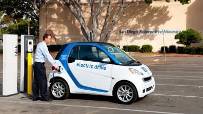 car2go Smart ForTwo Electric Drive charging at San Diego Automotive Museum