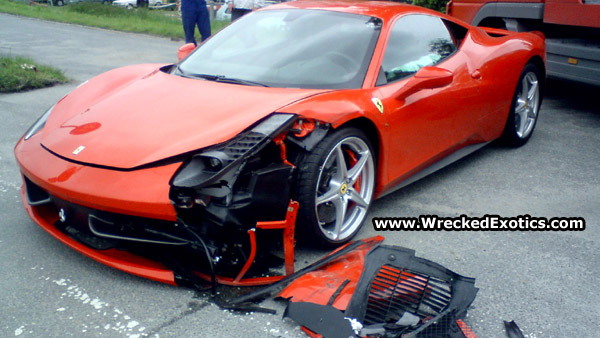 First Ferrari 458 Italia Wrecked In Poland (via Wrecked Exotics)