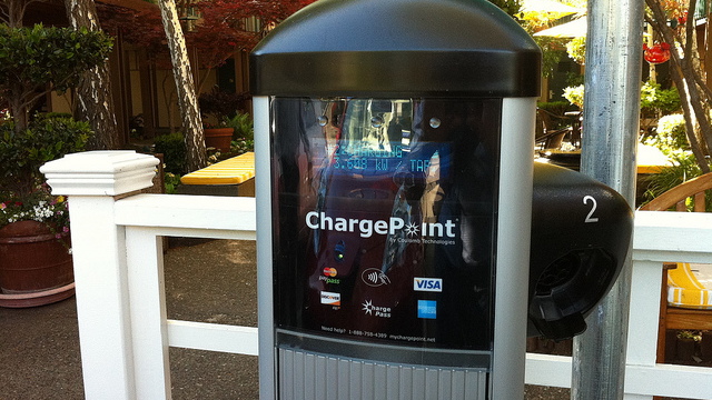 Scenes from dedication of electric-car charging station at Creekside Inn, Palo Alto, CA
