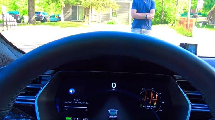 Tesla Model S testing collision avoidance with human guinea pig