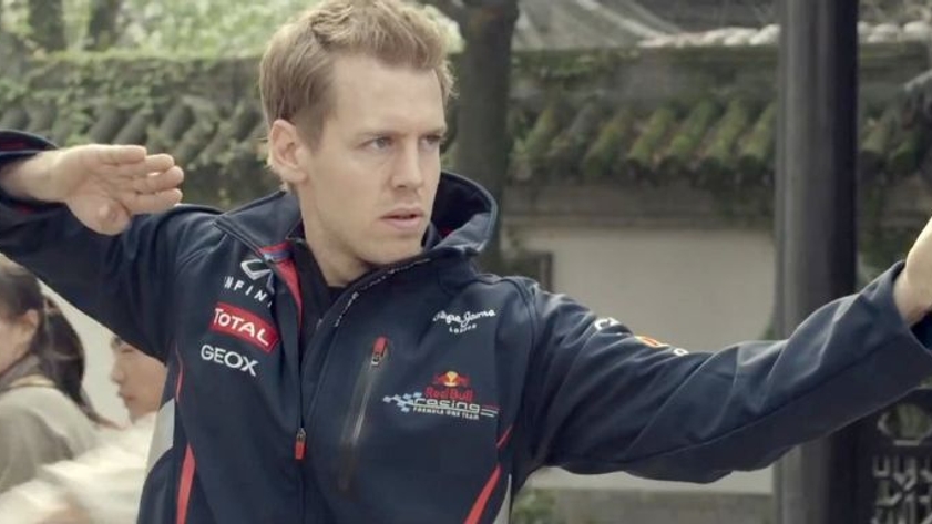 Sebastian Vettel shows his kung fu moves.