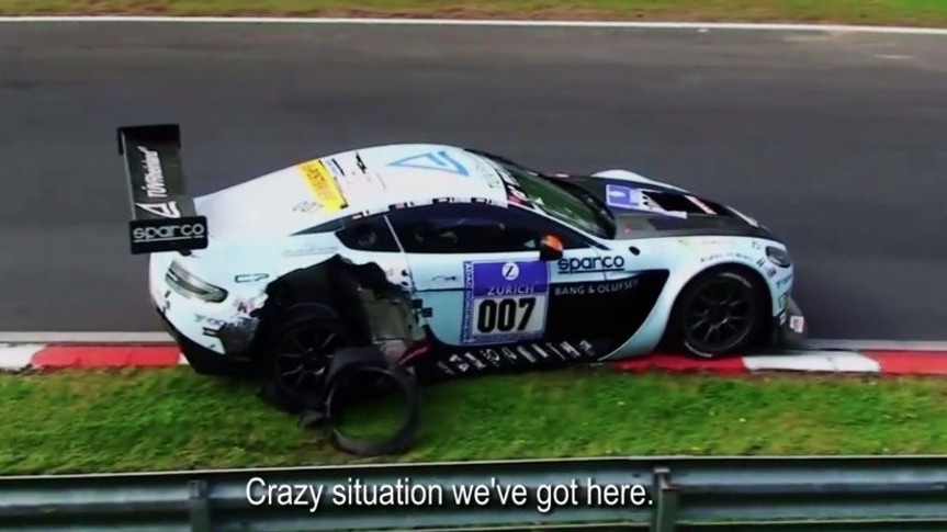 The Stuck brothers' Aston Martin Vantage GT3 race car runs into trouble on the 'Ring